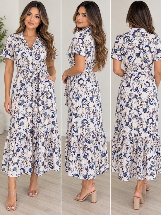 Sugarlips Dresses & Skirts - Sugarlips White Maxi Dress with Blue & Tan Floral Print